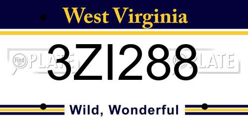 3ZI288 West Virginia License Plate