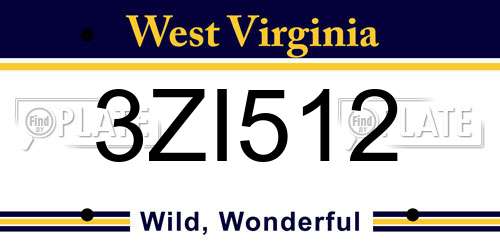 3ZI512 West Virginia License Plate