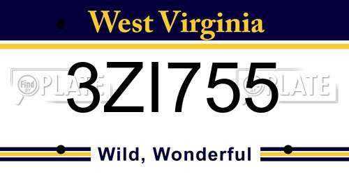 3ZI755 West Virginia License Plate