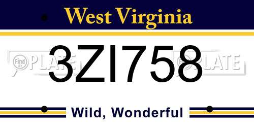 3ZI758 West Virginia License Plate