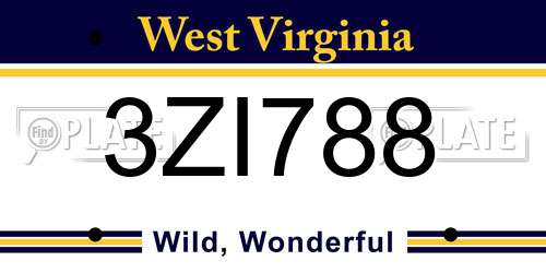 3ZI788 West Virginia License Plate