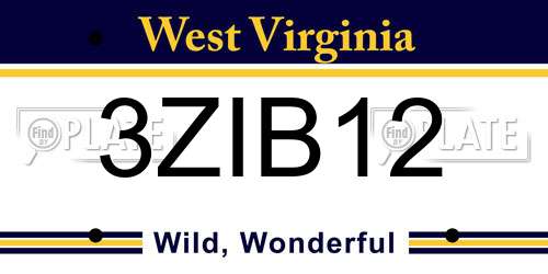 3ZIB12 West Virginia License Plate