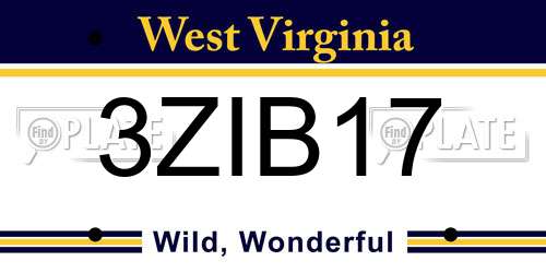 3ZIB17 West Virginia License Plate