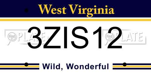 3ZIS12 West Virginia License Plate