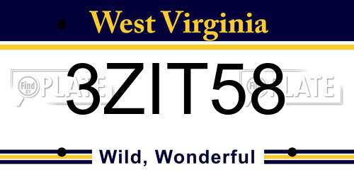 3ZIT58 West Virginia License Plate