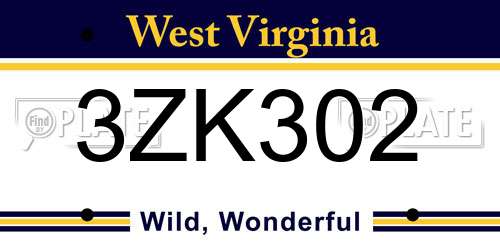 3ZK302 West Virginia License Plate