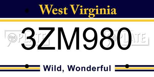 3ZM980 West Virginia License Plate