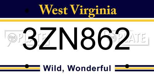 3ZN862 West Virginia License Plate