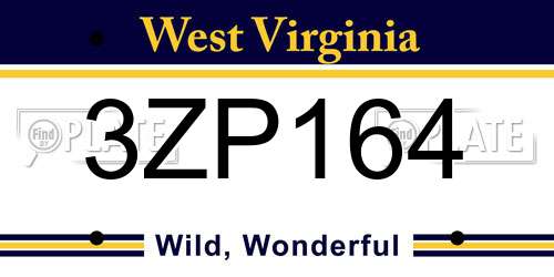 3ZP164 West Virginia License Plate