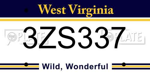 3ZS337 West Virginia License Plate
