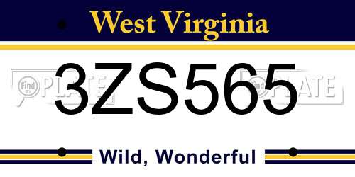 3ZS565 West Virginia License Plate