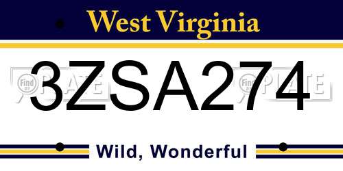 3ZSA274 West Virginia License Plate