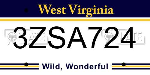 3ZSA724 West Virginia License Plate