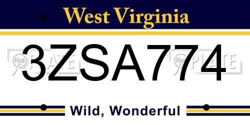 3ZSA774 West Virginia License Plate