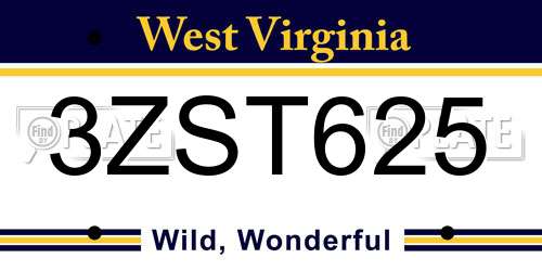3ZST625 West Virginia License Plate