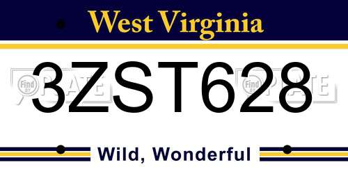 3ZST628 West Virginia License Plate