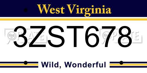 3ZST678 West Virginia License Plate