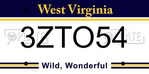 3ZTO54 West Virginia License Plate
