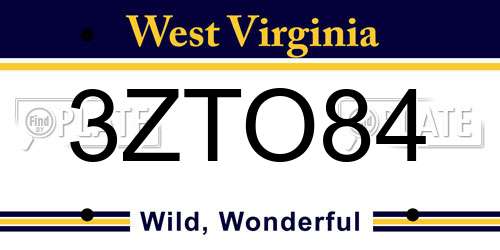 3ZTO84 West Virginia License Plate