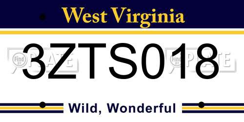 3ZTS018 West Virginia License Plate
