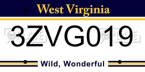 3ZVG019 West Virginia License Plate