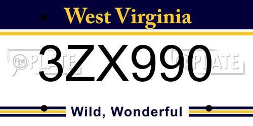 3ZX990 West Virginia License Plate