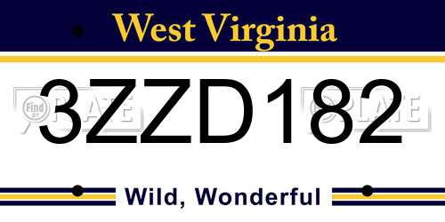 3ZZD182 West Virginia License Plate