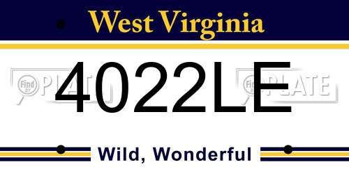 4022LE West Virginia License Plate