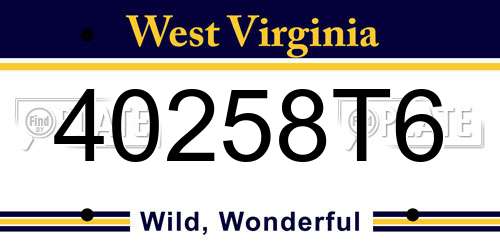 40258T6 West Virginia License Plate