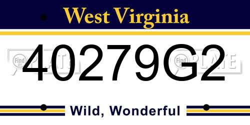 40279G2 West Virginia License Plate