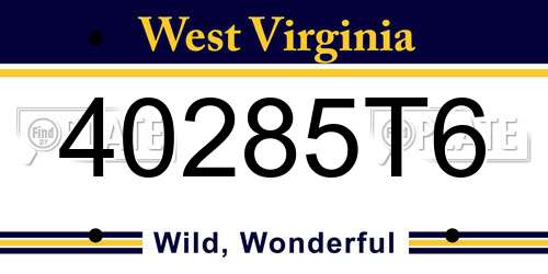 40285T6 West Virginia License Plate