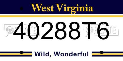 40288T6 West Virginia License Plate