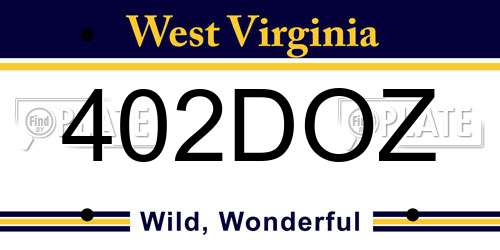 402DOZ West Virginia License Plate