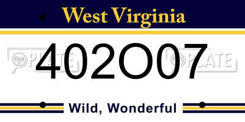 402O07 West Virginia License Plate