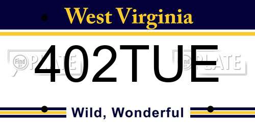 402TUE West Virginia License Plate