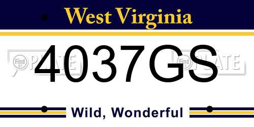 4037GS West Virginia License Plate