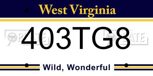 403TG8 West Virginia License Plate