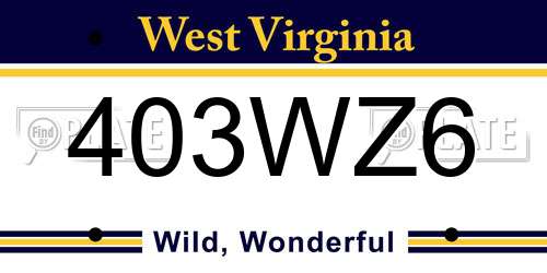 403WZ6 West Virginia License Plate