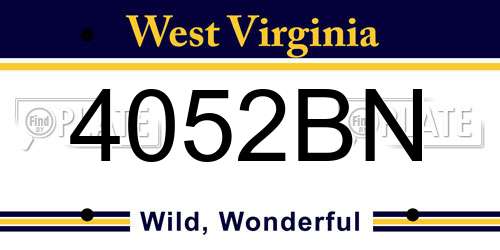 4052BN West Virginia License Plate