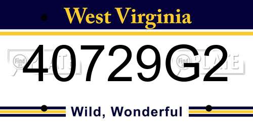 40729G2 West Virginia License Plate