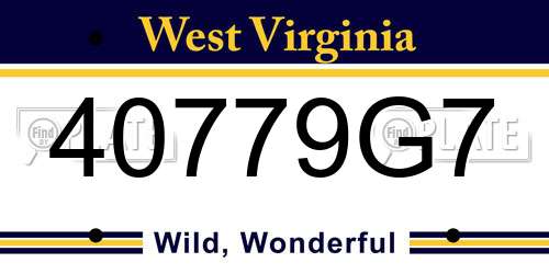 40779G7 West Virginia License Plate