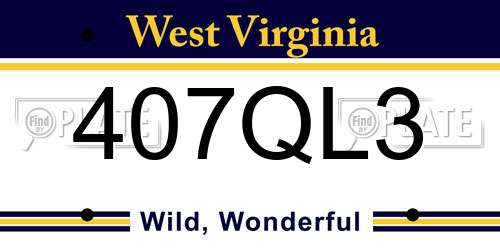 407QL3 West Virginia License Plate