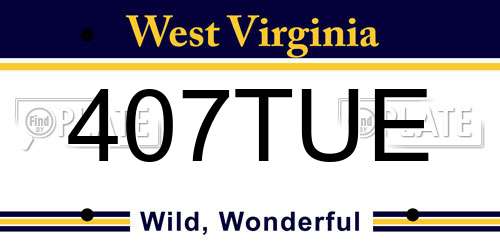 407TUE West Virginia License Plate