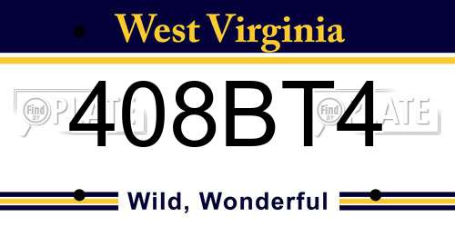 408BT4 West Virginia License Plate