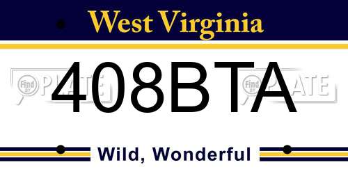 408BTA West Virginia License Plate
