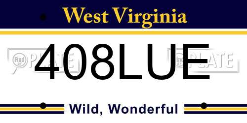 408LUE West Virginia License Plate