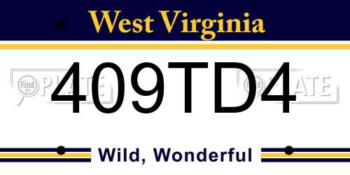 409TD4 West Virginia License Plate
