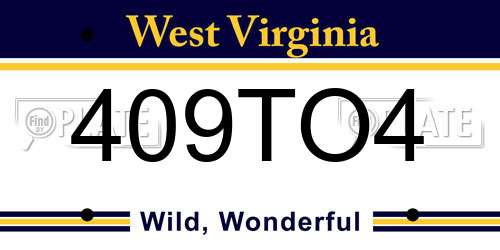 409TO4 West Virginia License Plate