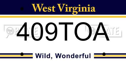 409TOA West Virginia License Plate