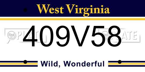 409V58 West Virginia License Plate